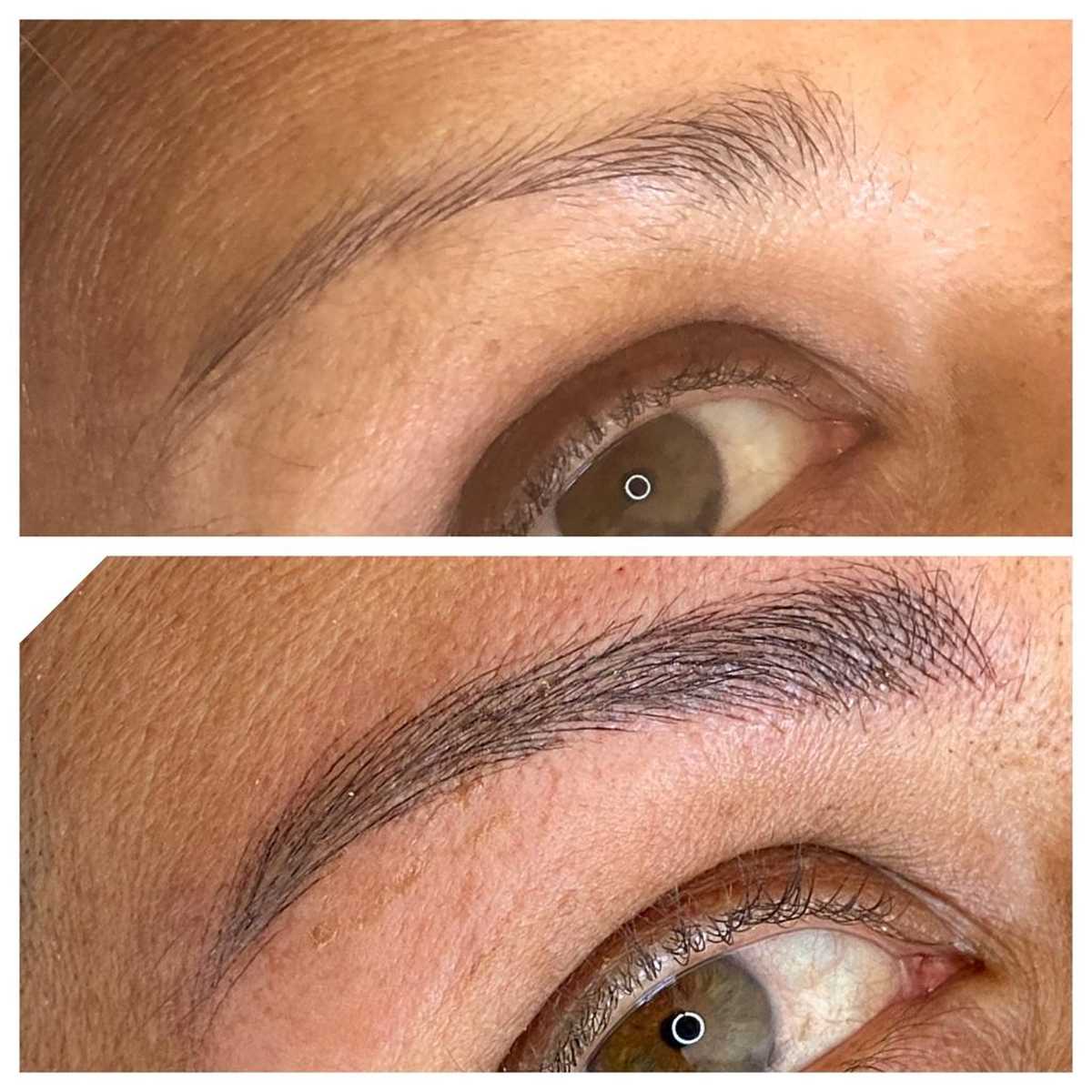 Before and After Photo of Cosmetic Eyebrow Microblading